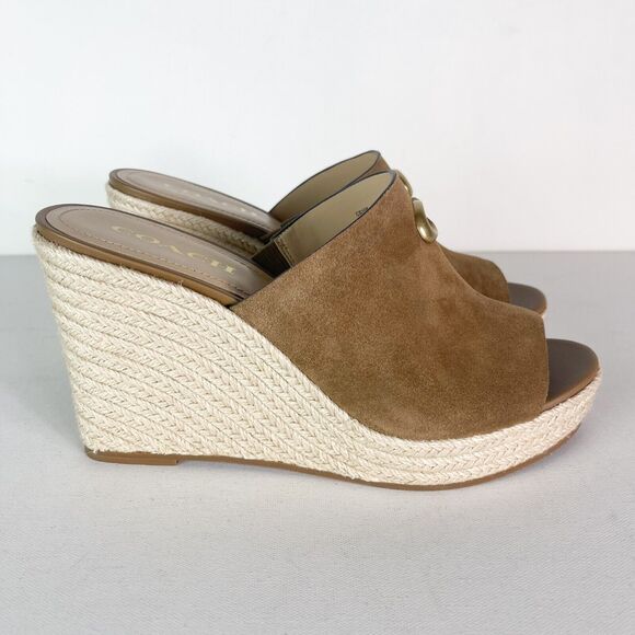 Coach NWOB Women's Gloria Suede Espadrille Wedge Sandals Brown Size 10 - Picture 1 of 7